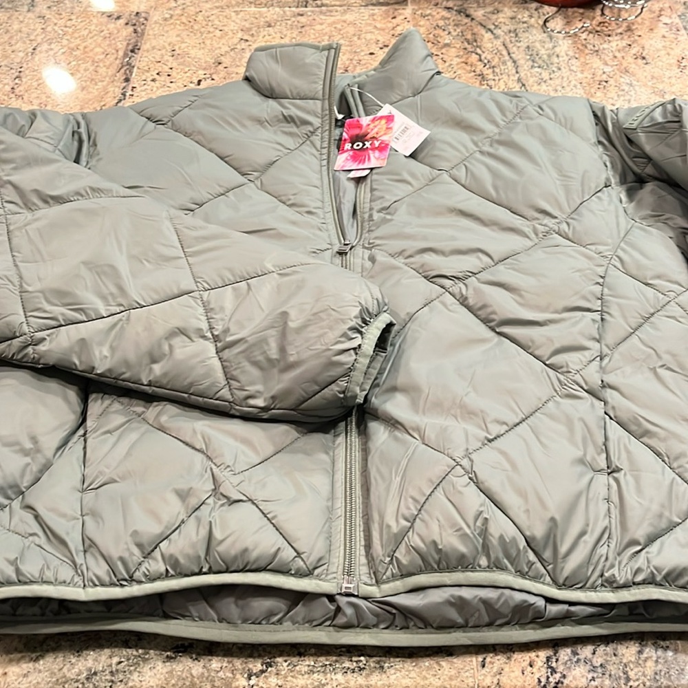 Roxy Windswept Quilted Olive Jacket S NWT